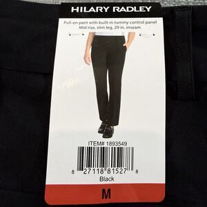 Hilary Radley Women's Mid Rise Slim Leg Built-in Tummy Control Pants, Black, M